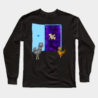 Chickens and the galaxy door Long Sleeve T-Shirt